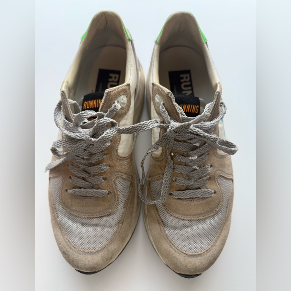 Golden Goose Beige and Neon Green Sneakers